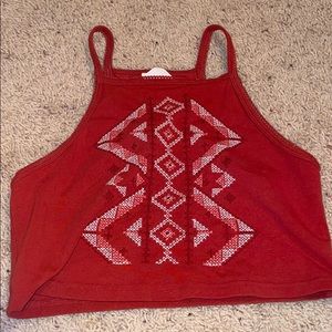 Red embroidered tank top